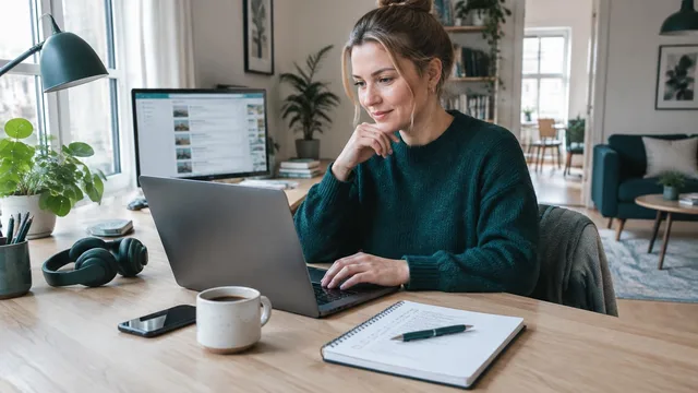 Jobsøger leder efter job med hjemmearbejde på sin bærbare computer