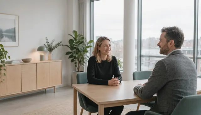To kolleger i en positiv lønsamtale ved et mødebord