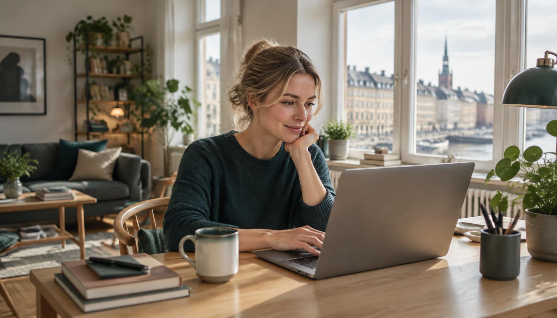 Jobsøger gennemgår ledige stillinger ved en bærbar